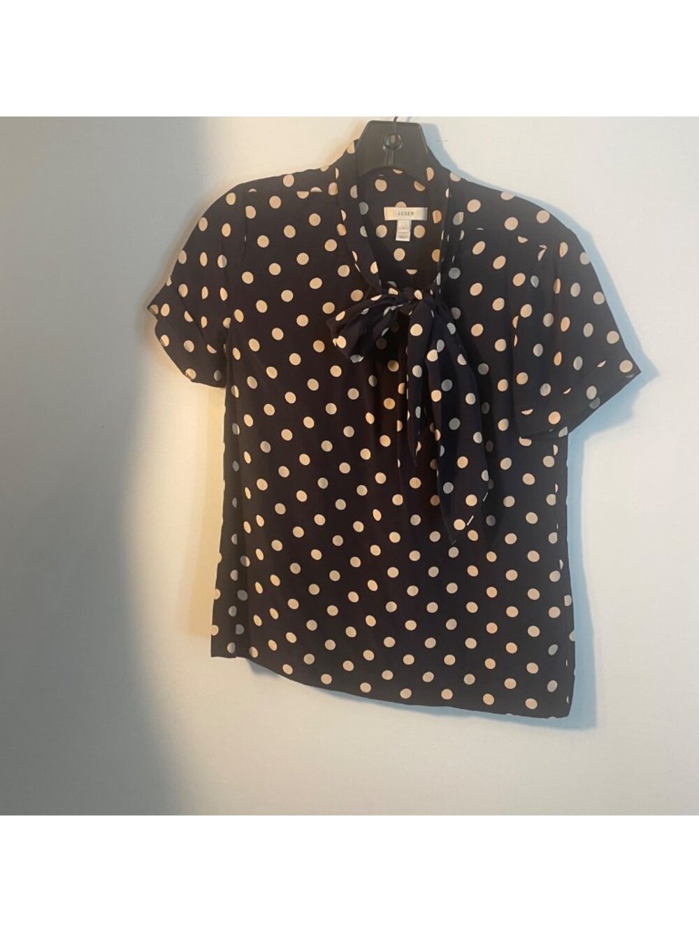 J.crew polka dot tie neck puff sleeve top